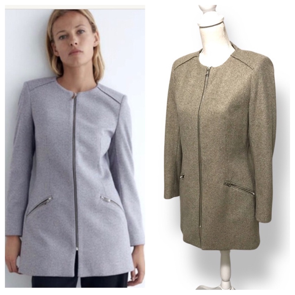 NWT Zara flecked zip front Frock coat